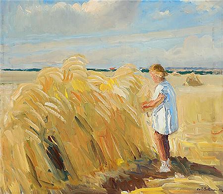 Harvest scene with a girl.