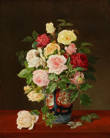 Still life with roses in a vase.