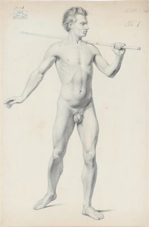 Standing male nude with a staff.