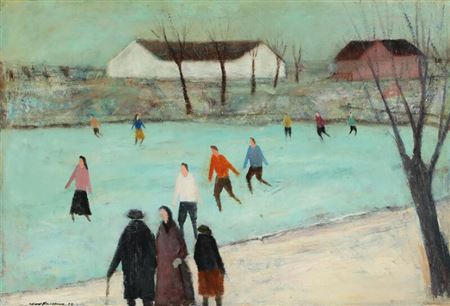Ice skaters on a winter day