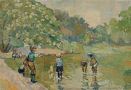 Playing children at the lake