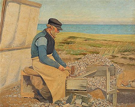 Scenery with a stonemason working