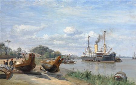 The steamship Annam on the Mekong River at Saigon.