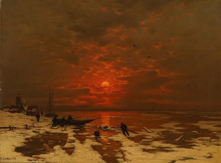 Fishermen by their boats on a winters day. by Ludwig (Louis) Lanckow - Auction record, sale price, and art valuation. Compare with similar artists and explore comparable artworks.
