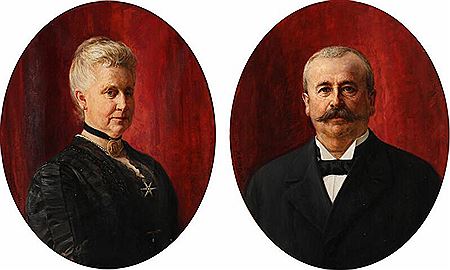 A pair of portraits of of baron Carl Frederik Sophus Vilhelm Juel-Brockdorff (1839–1900) and his wife, Baroness Julie Sofie Thora Anna Caroline Juel-Brockdorff (1846–1936)(2).