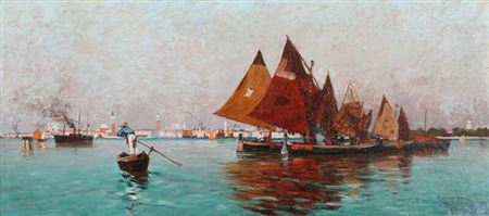 From Venice with lively traffic in the lagoon and view to the city towers by Richard Lang-Heilbronn - Auction record, sale price, and art valuation. Compare with similar artists and explore comparable artworks.