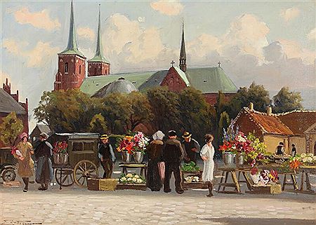Street view with Roskilde Cathedral
