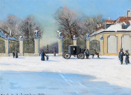 People strolling at Frederiksberg Runddel on a winter day.