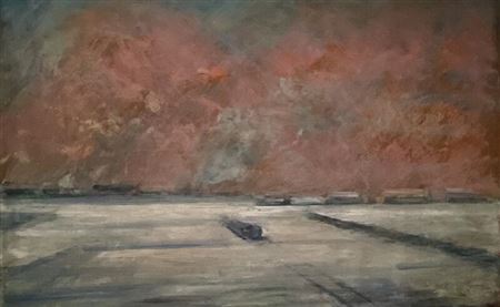 “Rød Himmel, snemarkerne Dalarne”