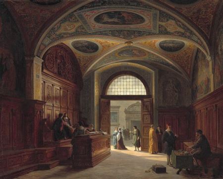 “Sala del Cambio i Perugia”. Interior from the audience hall of the Collegio del Cambio in Perugia, Italy