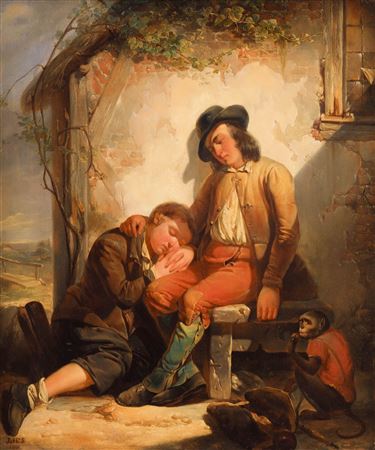 Resting street musicians, 1841.
