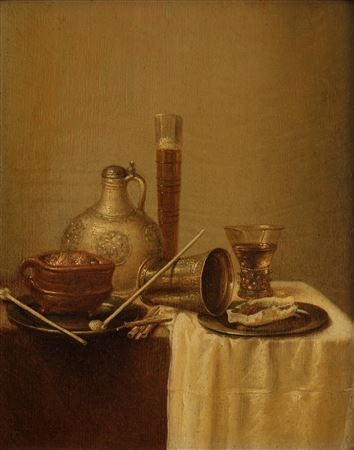 Still life with rummer glass, a pipe, firepot and jug