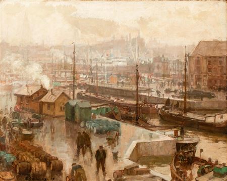 View on the Verbindingsdok in between the Kattendijkdok and Willemdok in Antwerp, 1909