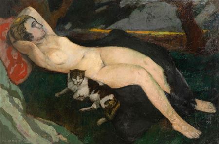 'Liggend naakt met poes', 1927