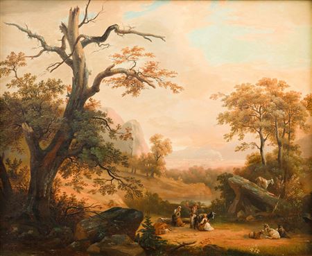 Southern mountainous landscape with shepherds