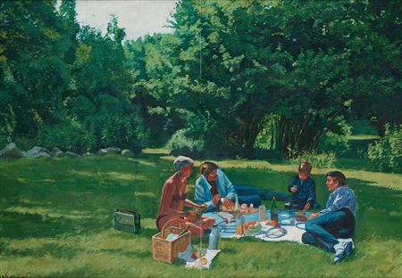 Study to a painting "Frukost i det gröna" from the serie "Sommaren 1970".