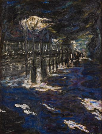 Sample artwork by Evert Lundquist (1904 - 1994), known for expressionist paintings with simplified shapes and masses of color - View similar artists and auction records
