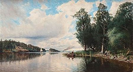 Landscape with boats and fisherman