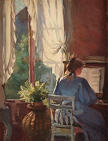 Sunlit interior with woman playing the piano by Emma Sparre - Auction record, sale price, and art valuation. Compare with similar artists and explore comparable artworks.