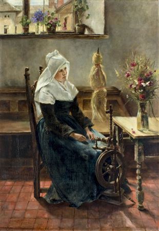 Woman Spinning Thread
