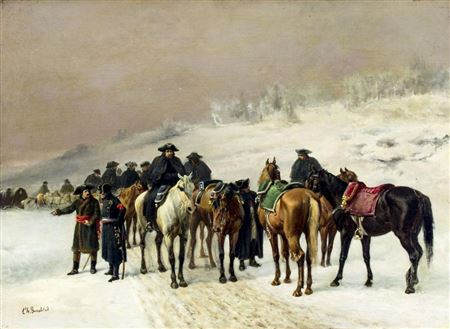 Napoleon and French Calvary During the Russian Campaign in Winter