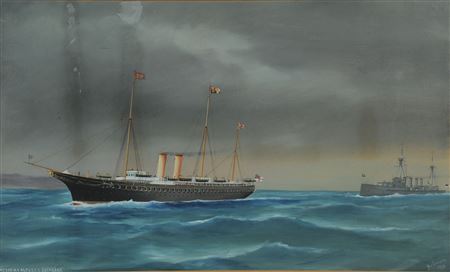 Ritratto dello Royal Yacht Victoria and Albert in navigazione sotto scorta