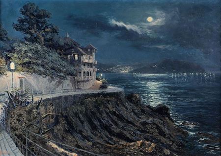 Veduta notturna dalla passeggiata di Nervi al chiaro di luna