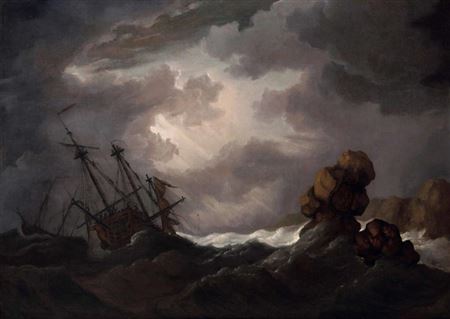 Sailing ship at the mercy of the storm