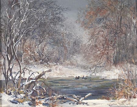 Winter Pond with Ducks