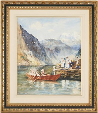 Women in Rowboat along Riverbank