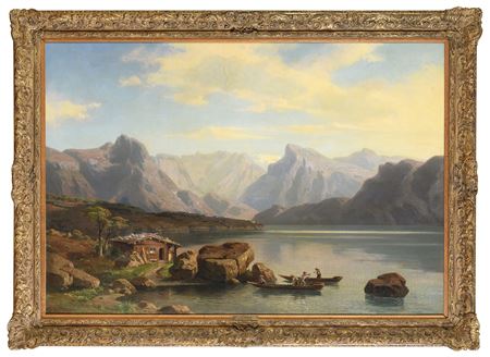 ALPINE LANDSCAPE WITH FISHERMEN'S LAKE