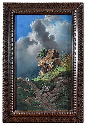 MOUNTAIN LANDSCAPE WITH HIKER