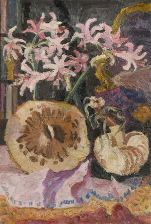 Still Life with Pumpkins; the reverse painted with a garden scene by Lucy Harwood - Auction record, sale price, and art valuation. Compare with similar artists and explore comparable artworks.