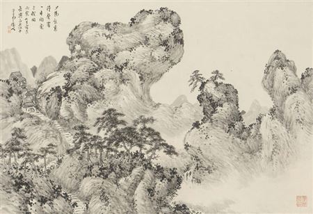 Old pine trees and clouds