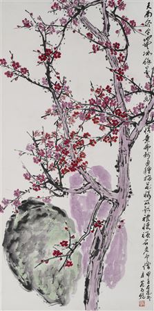 Red Plum with Two Rocks