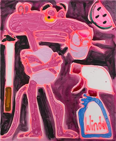 Sample artwork by Katherine Bernhardt (Born 1975), known for rug-centric installation art, large scale patterns - View similar artists and auction records