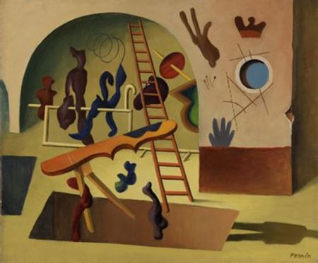 Surrealist Composition by Robert Pernin - Auction record, sale price, and art valuation. Compare with similar artists and explore comparable artworks.