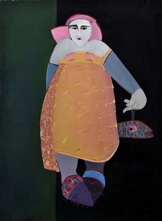 Sample artwork by Armanda Passos (Born 1944), known for cartoon style figure painting and ink drawing - View similar artists and auction records