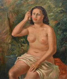 Bather combing his hair