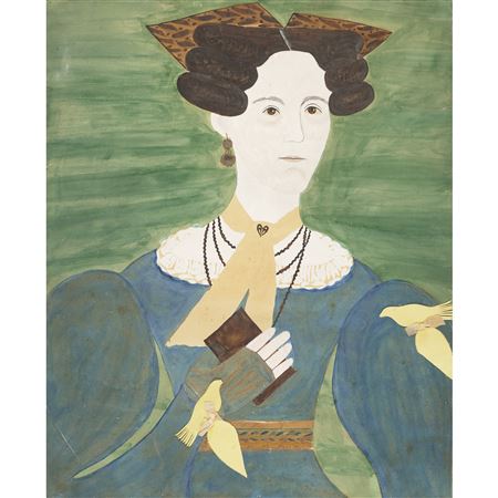 WOMAN WITH TWO CANARIES