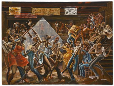 Sample artwork by Ernie Eugene Barnes Jr (1938 - 2009), known for african-american figure, genre and sports painting - View similar artists and auction records