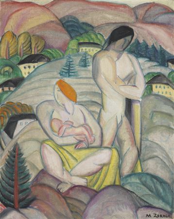 The Zorach Family in a Landscape and Floral Still Life: A Double-Sided Painting