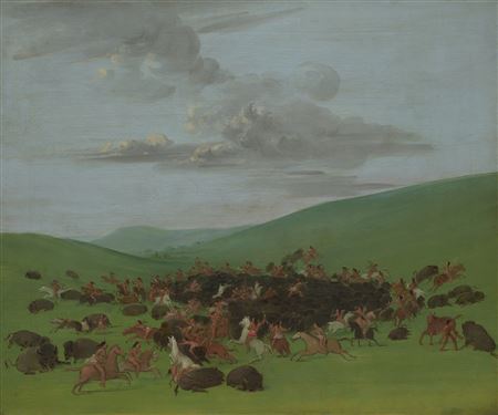Buffalo Chase, A Surround by the Hidatsa by George Catlin - Auction record, sale price, and art valuation. Compare with similar artists and explore comparable artworks.