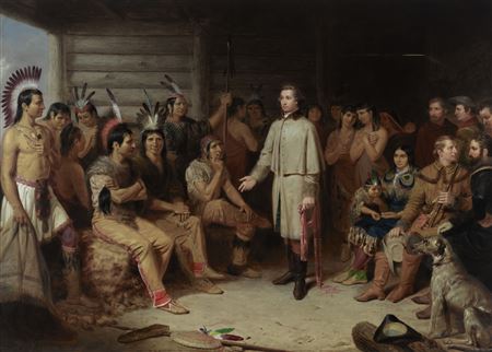 Washington in the Indian Council, with related study by Junius Brutus Stearns - Auction record, sale price, and art valuation. Compare with similar artists and explore comparable artworks.