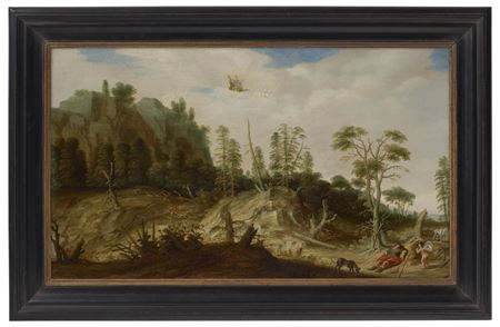 A rocky landscape with Venus and Adonis