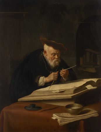 A scholar sharpening his quill by Salomon Koninck - Auction record, sale price, and art valuation. Compare with similar artists and explore comparable artworks.