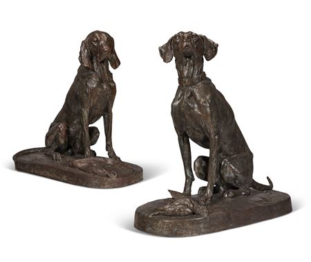 Paire de chiens de chasse (Pair of hunting dogs) by Alfred Jacquemart - Auction record, sale price, and art valuation. Compare with similar artists and explore comparable artworks.