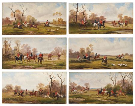 Six hunting scenes: Full cry, The meet, The meet, Over the hedge, The death, The kill