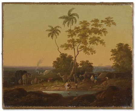 An encampment at dusk