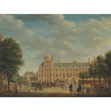 A view in the Hague, with Prince William V leaving the Mauritshaus